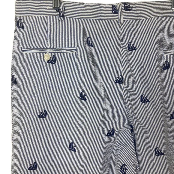 Mens Seersucker Shorts All Over Sailboat Print Size 40 Blue Cotton Nautical Golf - Picture 4 of 6